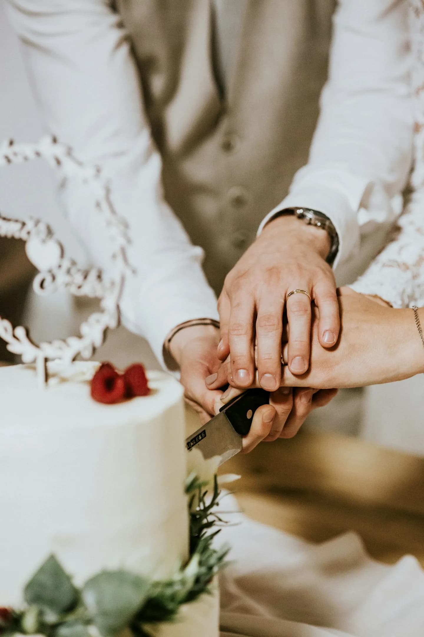 Cake cutting at a Plymouth wedding