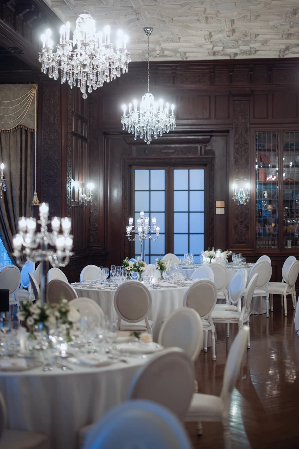 A historic wood reception room